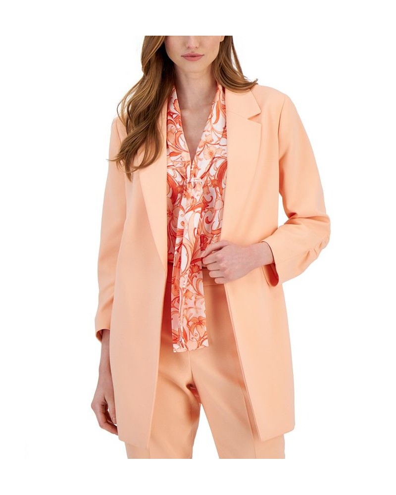 Women's Ruched-Sleeve Topper Jacket Orange $40.94 Jackets