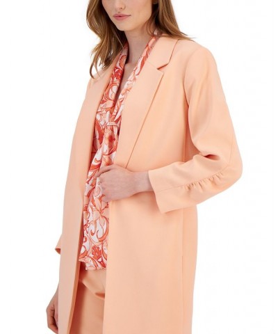 Women's Ruched-Sleeve Topper Jacket Orange $40.94 Jackets