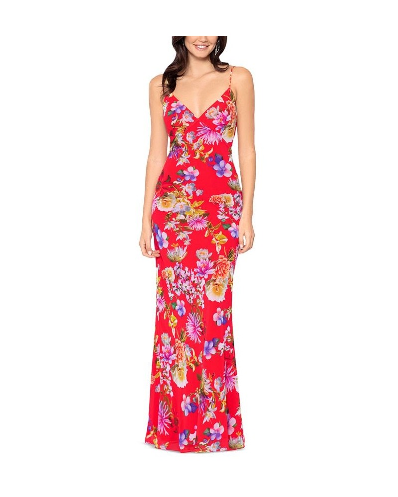 Women's Floral-Print Sleeveless Gown Poppy Multi $71.70 Dresses