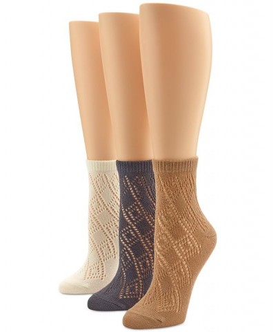 Women's 3-Pk. Diamond Pointelle Ankle Socks Eggshell/whisper White/ginger $13.64 Socks