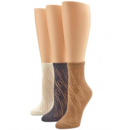 Women's 3-Pk. Diamond Pointelle Ankle Socks Eggshell/whisper White/ginger $13.64 Socks