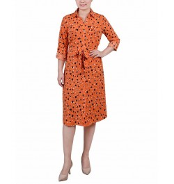 Petite Printed Long Sleeve Roll Tab Shirtdress Rust Black Bubble $20.72 Dresses