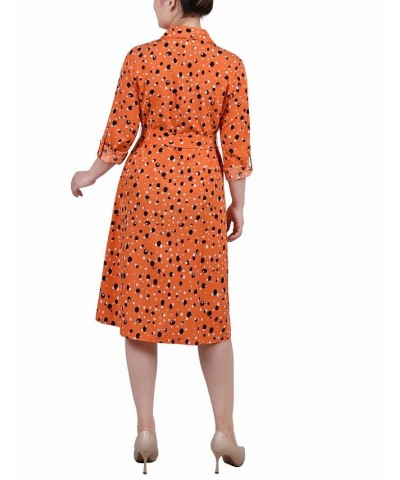 Petite Printed Long Sleeve Roll Tab Shirtdress Rust Black Bubble $20.72 Dresses