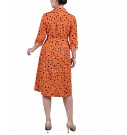 Petite Printed Long Sleeve Roll Tab Shirtdress Rust Black Bubble $20.72 Dresses