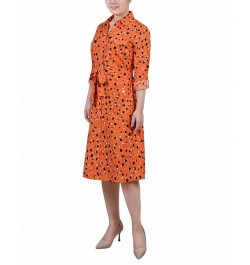 Petite Printed Long Sleeve Roll Tab Shirtdress Rust Black Bubble $20.72 Dresses