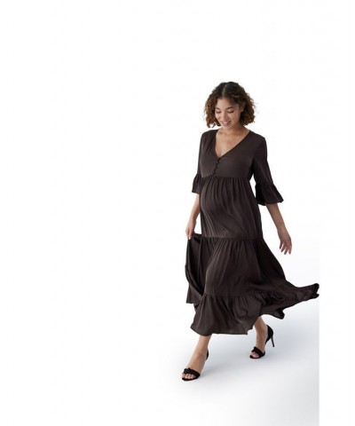 Women's Maternity Long Sleeve Flutter Dress Java $48.30 Dresses