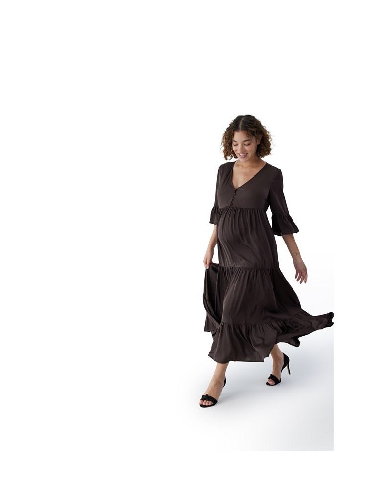 Women's Maternity Long Sleeve Flutter Dress Java $48.30 Dresses