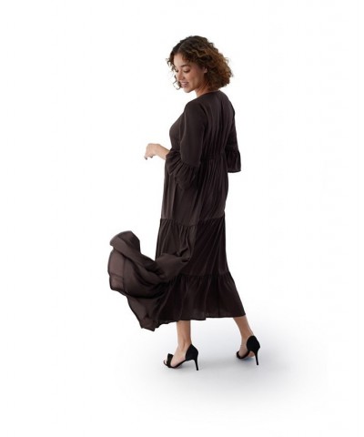 Women's Maternity Long Sleeve Flutter Dress Java $48.30 Dresses