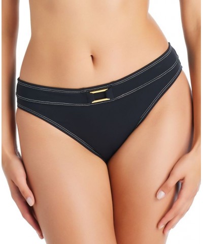 Women's A Fine Line Stitched Buckle-Front Hipster Bikini Bottoms Black $38.25 Swimsuits