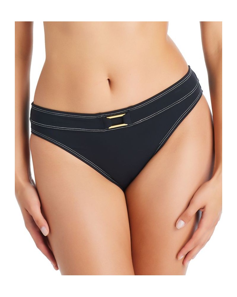 Women's A Fine Line Stitched Buckle-Front Hipster Bikini Bottoms Black $38.25 Swimsuits