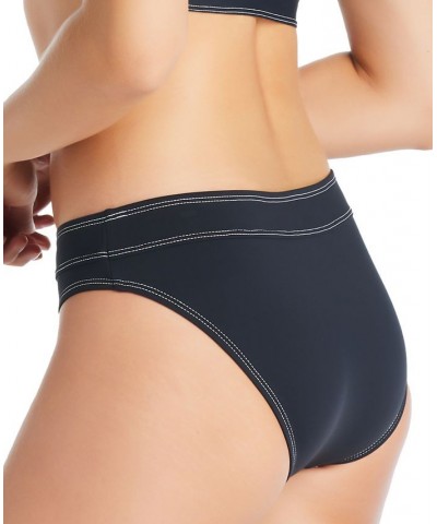 Women's A Fine Line Stitched Buckle-Front Hipster Bikini Bottoms Black $38.25 Swimsuits