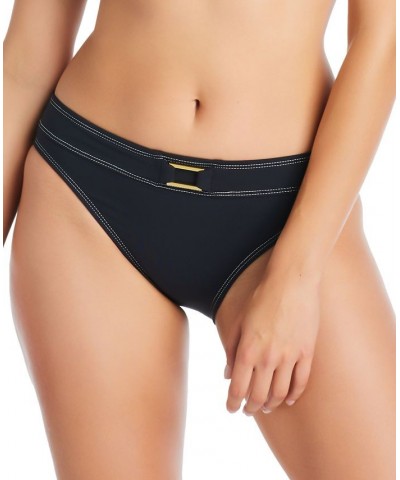 Women's A Fine Line Stitched Buckle-Front Hipster Bikini Bottoms Black $38.25 Swimsuits