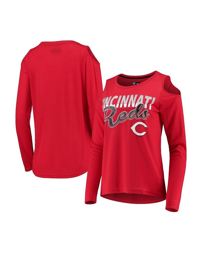 Women's Red Cincinnati Reds Crackerjack Cold Shoulder Long Sleeve T-shirt Red $30.67 Tops