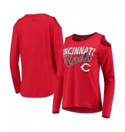 Women's Red Cincinnati Reds Crackerjack Cold Shoulder Long Sleeve T-shirt Red $30.67 Tops