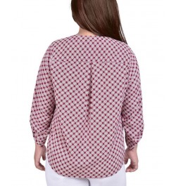 Plus Size 3/4 Sleeve Roll Tab Y Neck Blouse $12.56 Tops