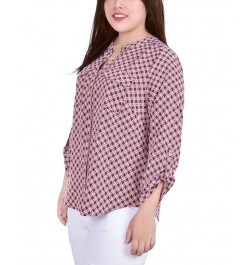 Plus Size 3/4 Sleeve Roll Tab Y Neck Blouse $12.56 Tops