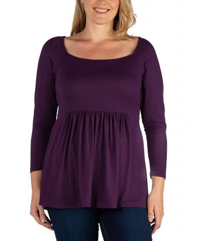 Women's Plus Size Classic Long Sleeves Tunic Top Purple $30.82 Tops