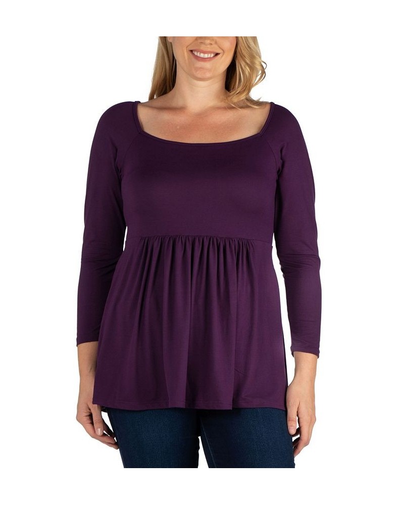 Women's Plus Size Classic Long Sleeves Tunic Top Purple $30.82 Tops