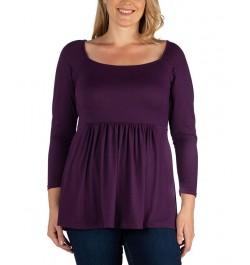 Women's Plus Size Classic Long Sleeves Tunic Top Purple $30.82 Tops