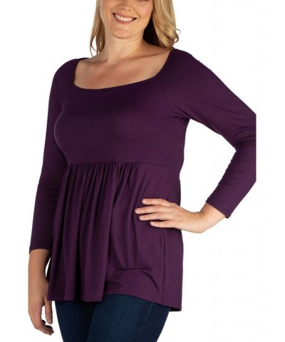 Women's Plus Size Classic Long Sleeves Tunic Top Purple $30.82 Tops