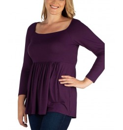 Women's Plus Size Classic Long Sleeves Tunic Top Purple $30.82 Tops