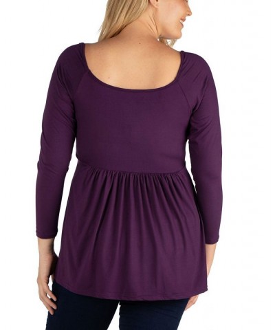 Women's Plus Size Classic Long Sleeves Tunic Top Purple $30.82 Tops