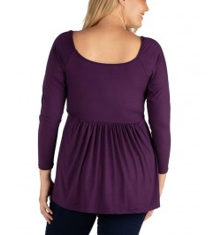 Women's Plus Size Classic Long Sleeves Tunic Top Purple $30.82 Tops