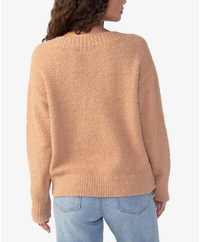 Women's Plush Long Sleeve V-Neck Sweater Brown $22.70 Sweaters