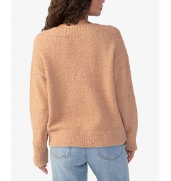 Women's Plush Long Sleeve V-Neck Sweater Brown $22.70 Sweaters