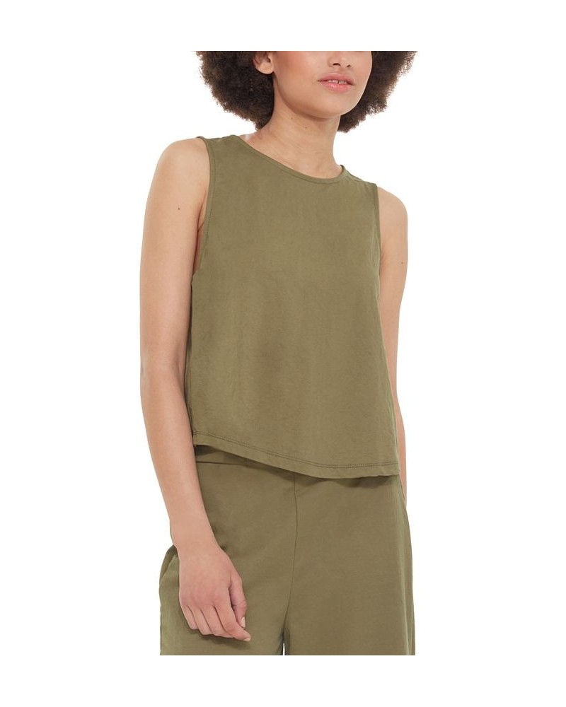 Women's Round-Neck Back-Slit Tank Top Woodland Green $12.91 Tops