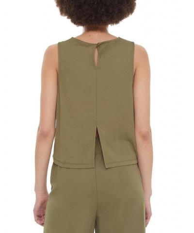 Women's Round-Neck Back-Slit Tank Top Woodland Green $12.91 Tops