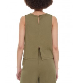 Women's Round-Neck Back-Slit Tank Top Woodland Green $12.91 Tops