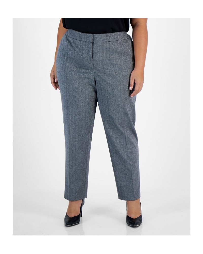 Plus Size Shimmer Herringbone Ankle Pants Silver Combo $29.98 Pants