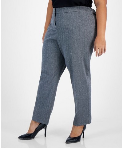 Plus Size Shimmer Herringbone Ankle Pants Silver Combo $29.98 Pants