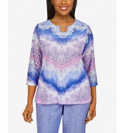 Petite Ann Arbor Lace Yoke Chevron Soft Knit Top Multi $33.36 Tops