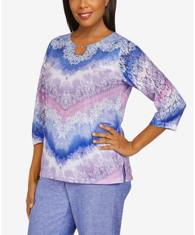 Petite Ann Arbor Lace Yoke Chevron Soft Knit Top Multi $33.36 Tops