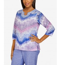 Petite Ann Arbor Lace Yoke Chevron Soft Knit Top Multi $33.36 Tops