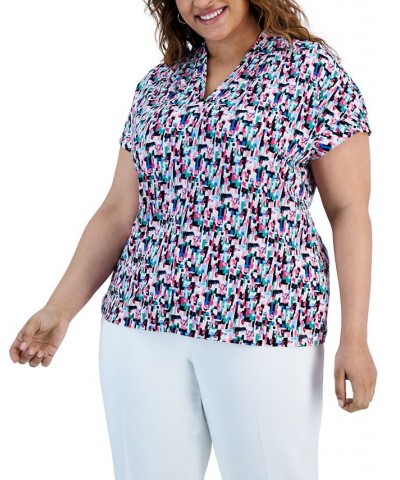 Plus Size Confetti-Print V-Neck Short-Sleeve Top Lily White $27.60 Tops