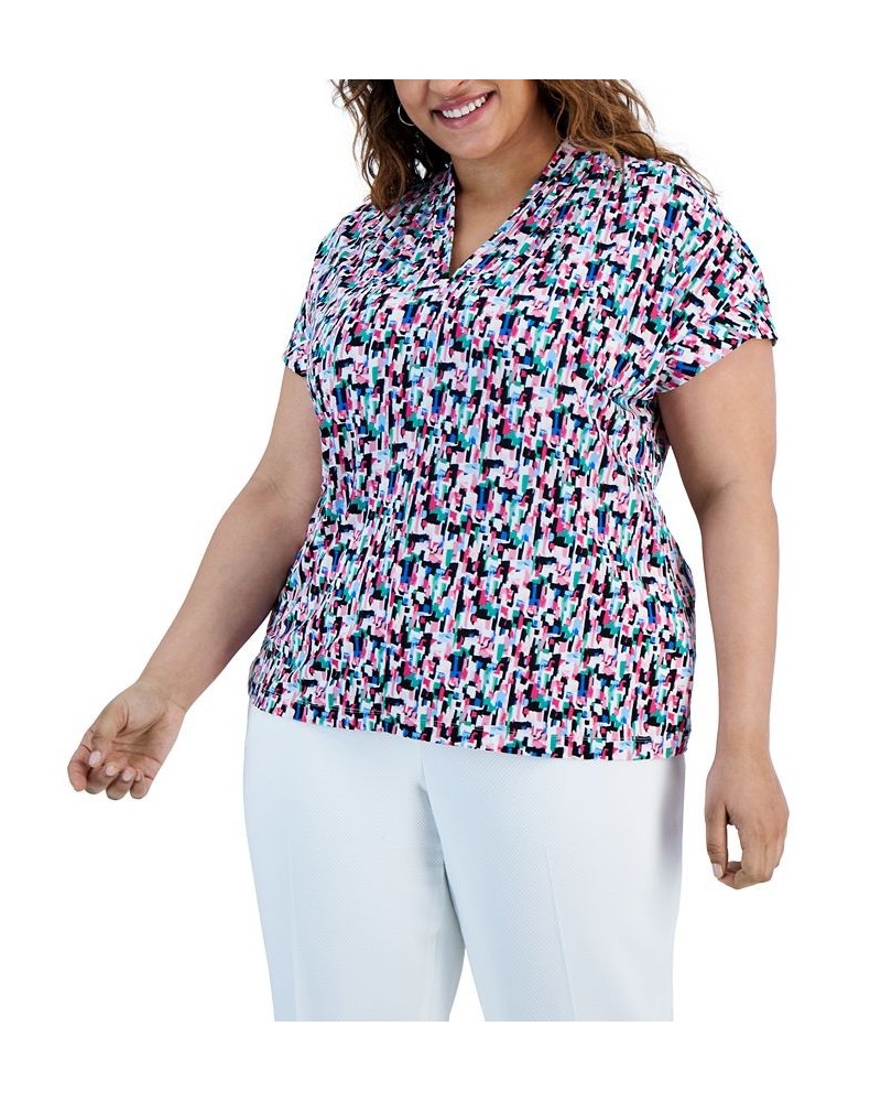 Plus Size Confetti-Print V-Neck Short-Sleeve Top Lily White $27.60 Tops