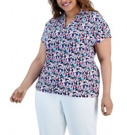 Plus Size Confetti-Print V-Neck Short-Sleeve Top Lily White $27.60 Tops