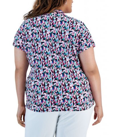 Plus Size Confetti-Print V-Neck Short-Sleeve Top Lily White $27.60 Tops