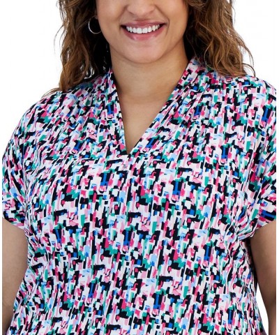 Plus Size Confetti-Print V-Neck Short-Sleeve Top Lily White $27.60 Tops