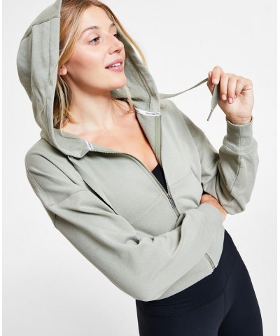 Women's Drop-Shoulder Zippered Hoodie Lime Mint $18.80 Tops