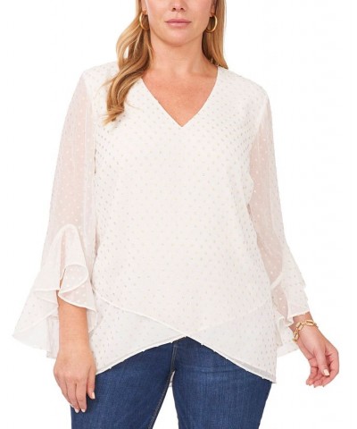 Plus Size Textured Flutter-Sleeve Top Ivory/Cream $24.99 Tops
