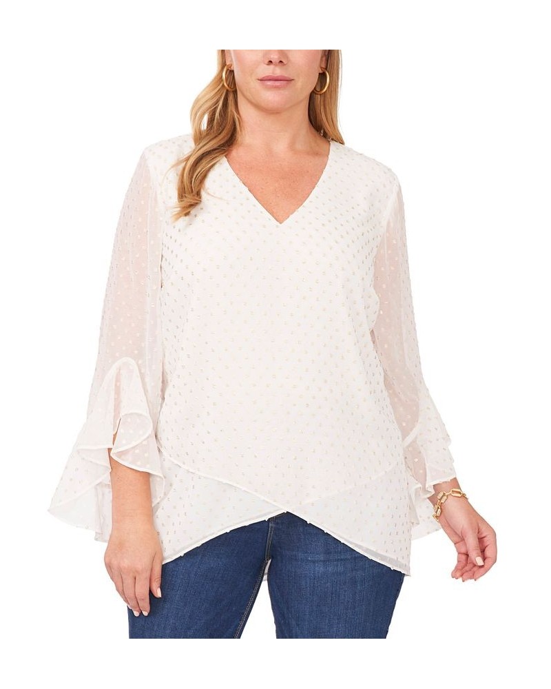 Plus Size Textured Flutter-Sleeve Top Ivory/Cream $24.99 Tops