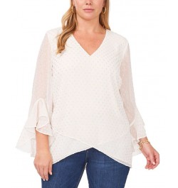 Plus Size Textured Flutter-Sleeve Top Ivory/Cream $24.99 Tops