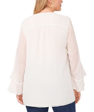 Plus Size Textured Flutter-Sleeve Top Ivory/Cream $24.99 Tops