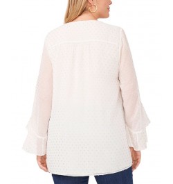 Plus Size Textured Flutter-Sleeve Top Ivory/Cream $24.99 Tops