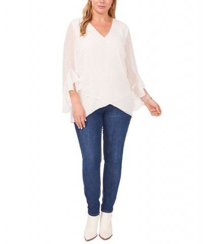 Plus Size Textured Flutter-Sleeve Top Ivory/Cream $24.99 Tops