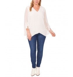 Plus Size Textured Flutter-Sleeve Top Ivory/Cream $24.99 Tops